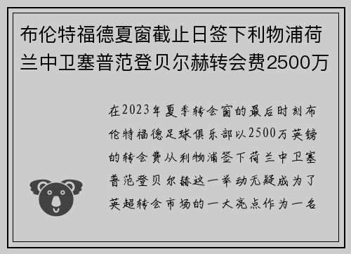 布伦特福德夏窗截止日签下利物浦荷兰中卫塞普范登贝尔赫转会费2500万英镑 布伦特福德夏窗截止日签下利物浦荷兰中卫塞普范登贝尔赫转会费2500万英镑